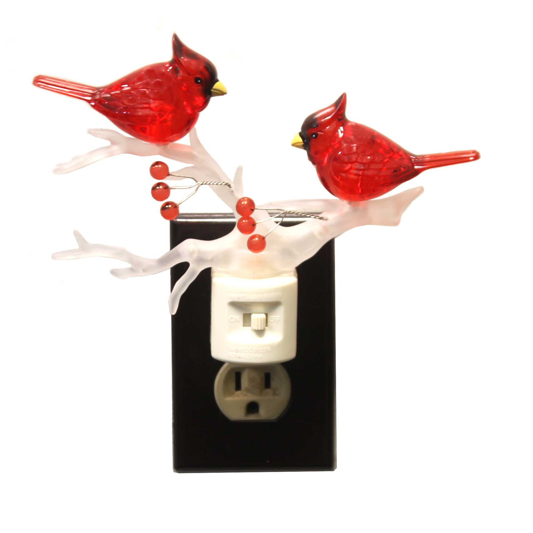 Christmas Cardinal On Branch Night Light Plastic Swivel Base 160045 
