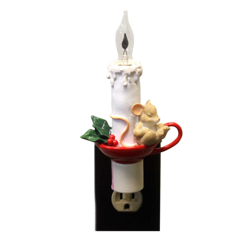 Charming Tails Sleeping Mouse On Candle Night Light - 7 Inch, Resin - Dean Griff 130441 (38066)