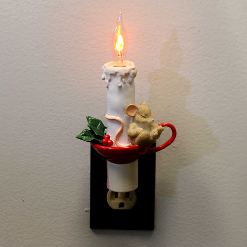 Charming Tails Sleeping Mouse On Candle Night Light - - SBKGifts.com