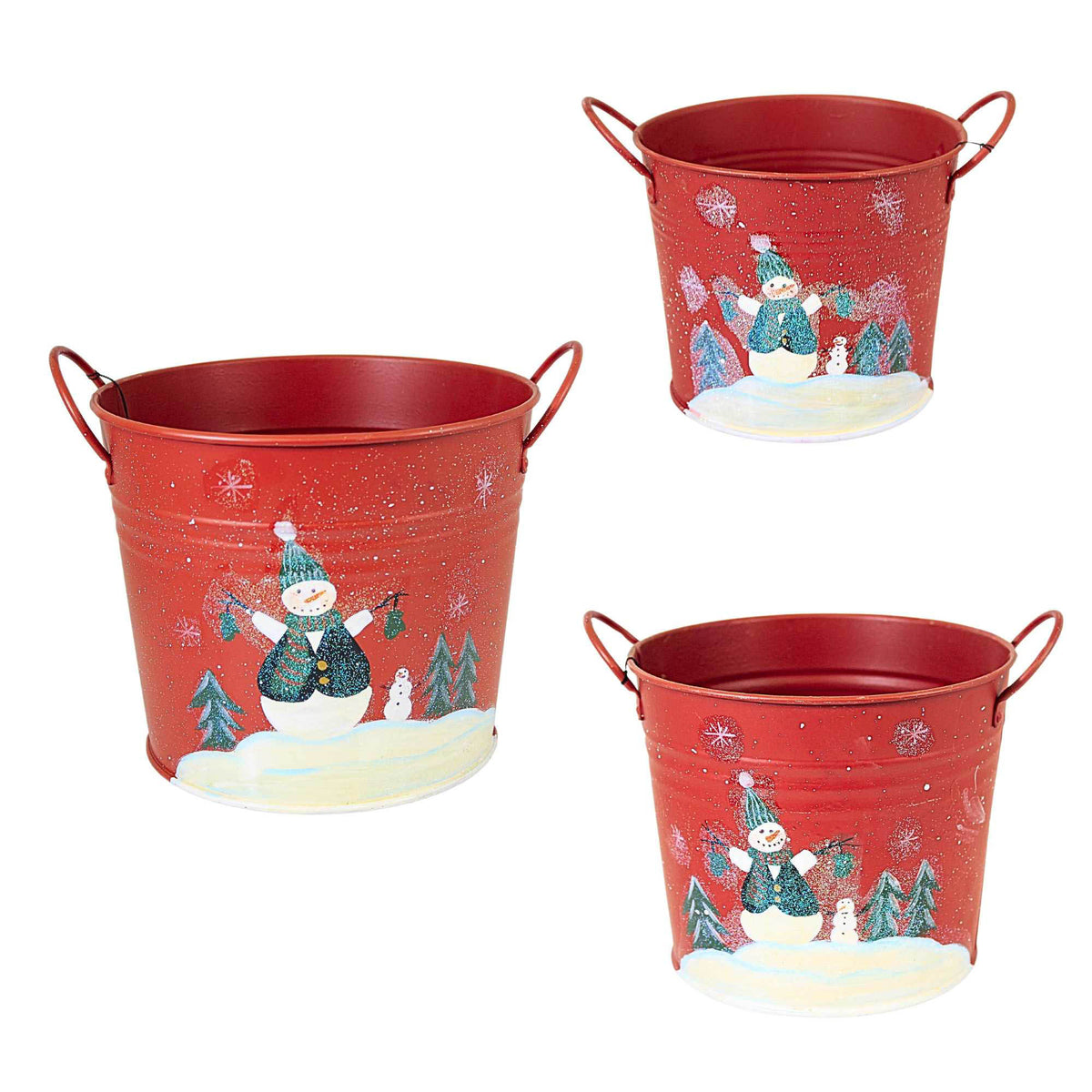 (3888) Bells Snowman Buckets S/3