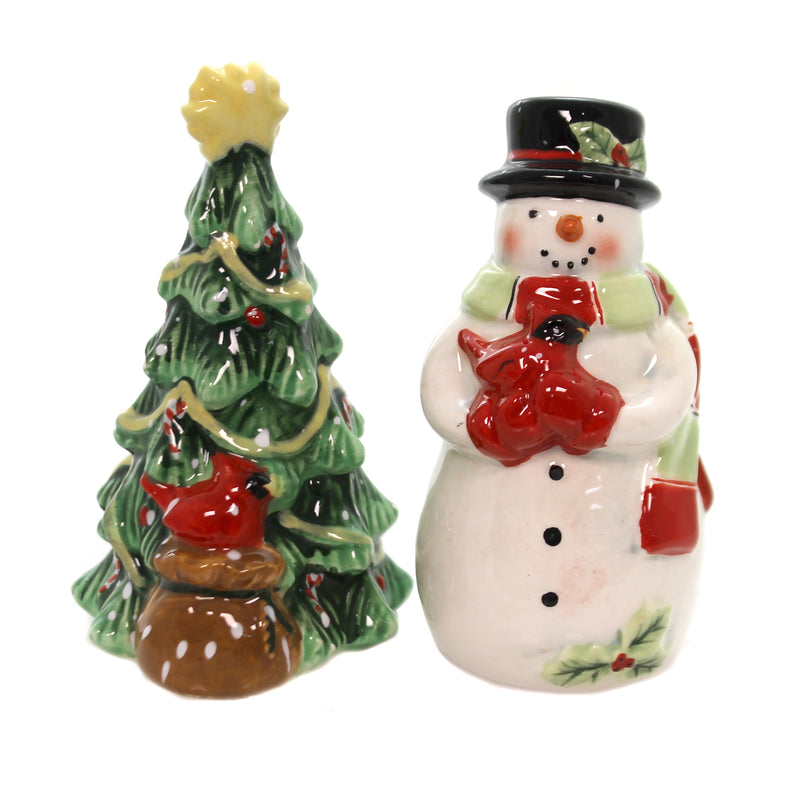 Tabletop Starry Night Salt & Pepper Set Ceramic Snowman Tree 22853 (38977)