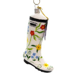 Holiday Ornaments White Flower Boot Glass Hand Painted 37590701 (39095)