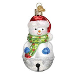 Old World Christmas Jingle Bell Snowman - 3.5 Inch, Glass - Ornament Mittens Scarf 24186. (39119)