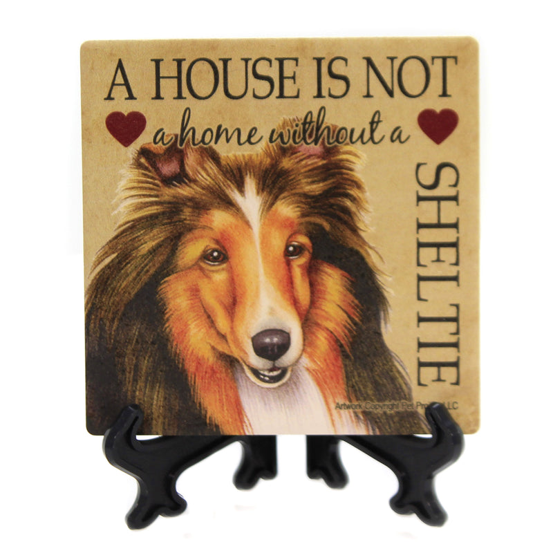 Sheltie - Home - 1 Stone Coaster With Easel 4 Inch, Stone - Stone Coaster Easel 24664 (39988)