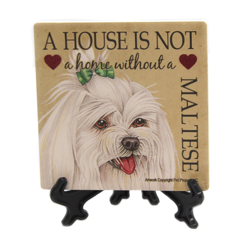 Maltese - House - 1 Stone Coaster With Easel 4 Inch, Stone - Stone Coaster Easel 24646 (39989)