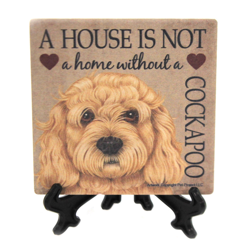 Animal Cockapoo - Home Stone Cork Back Coaster Easel 24689 (40013)