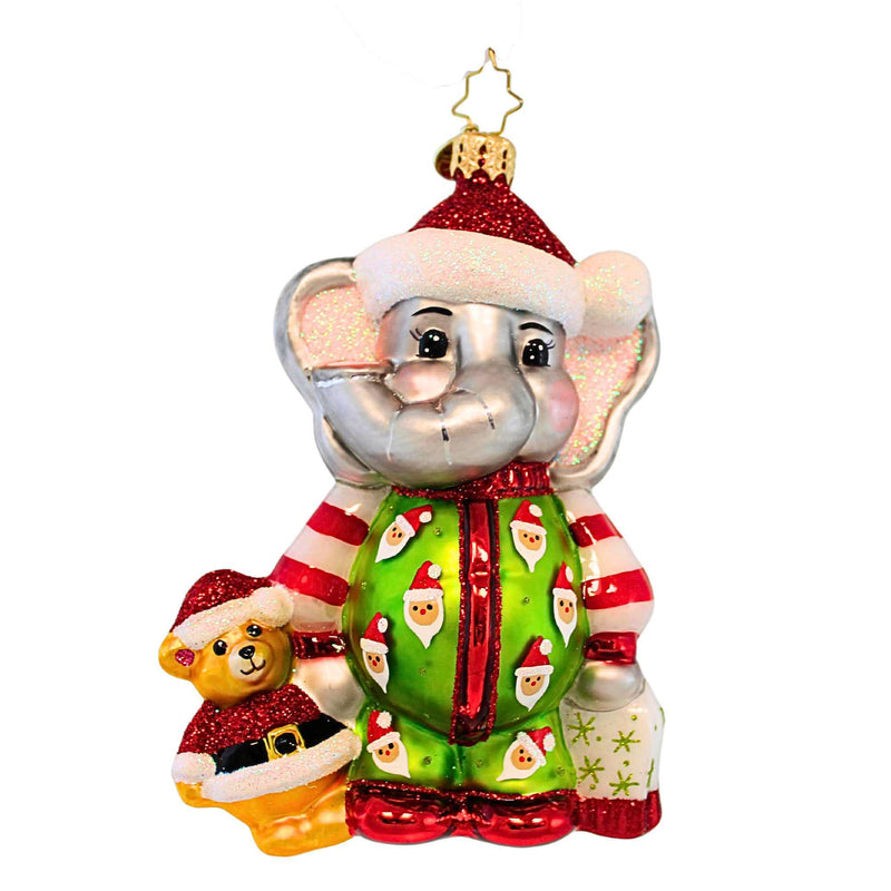 Christopher Radko Company Sleep Tight Baby Elephant - One Ornament 5.25 Inch, Glass - Ornament Onesie Santa Pjs 1019692 (40526)