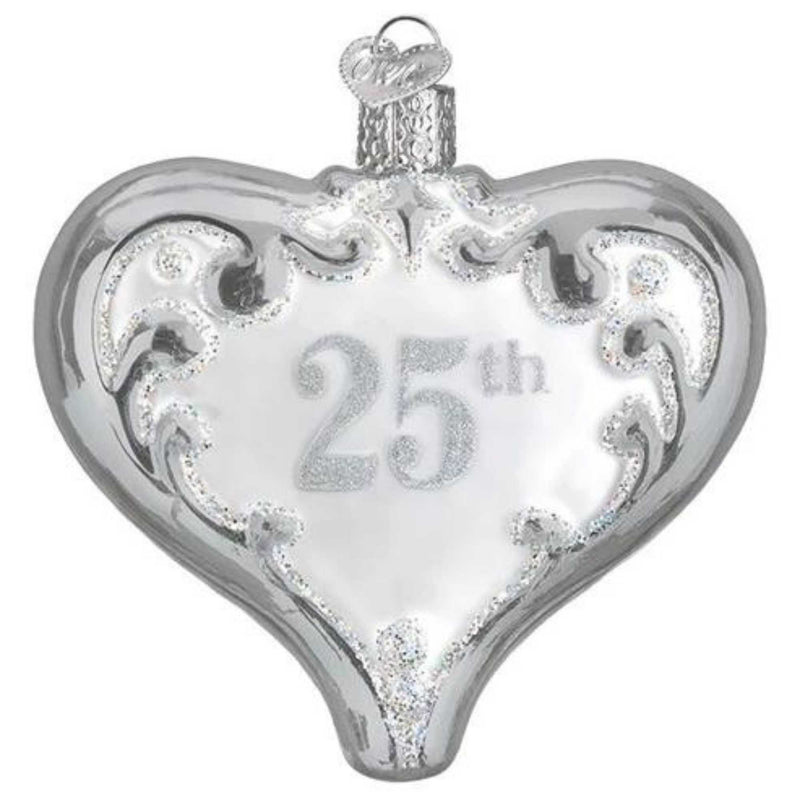Old World Christmas 25Th Anniversary Heart - One Ornament 3.5 Inch, Glass - Wedding Silver 30055 (40910)