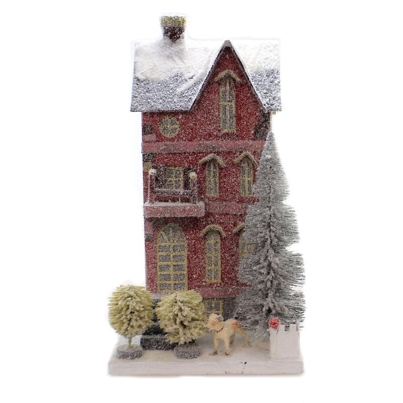 Red Town House - 16 Inch, Paperboard - Christmas Light Up Vintage Look Hou256 (41139)