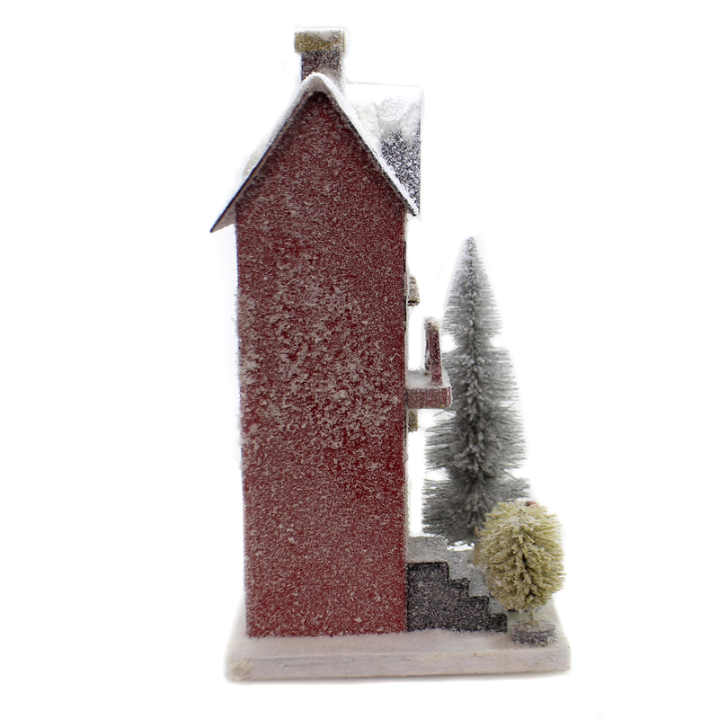 Red Town House - 16 Inch, Paperboard - Christmas Light Up Vintage Look Hou256 (41139)