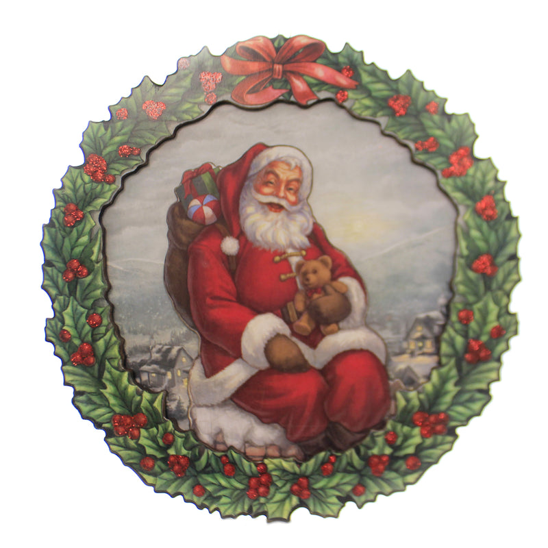 Christmas Santa Wreath/Wall Plaque Wood Wreath Teddy Bear 131530 (41934)