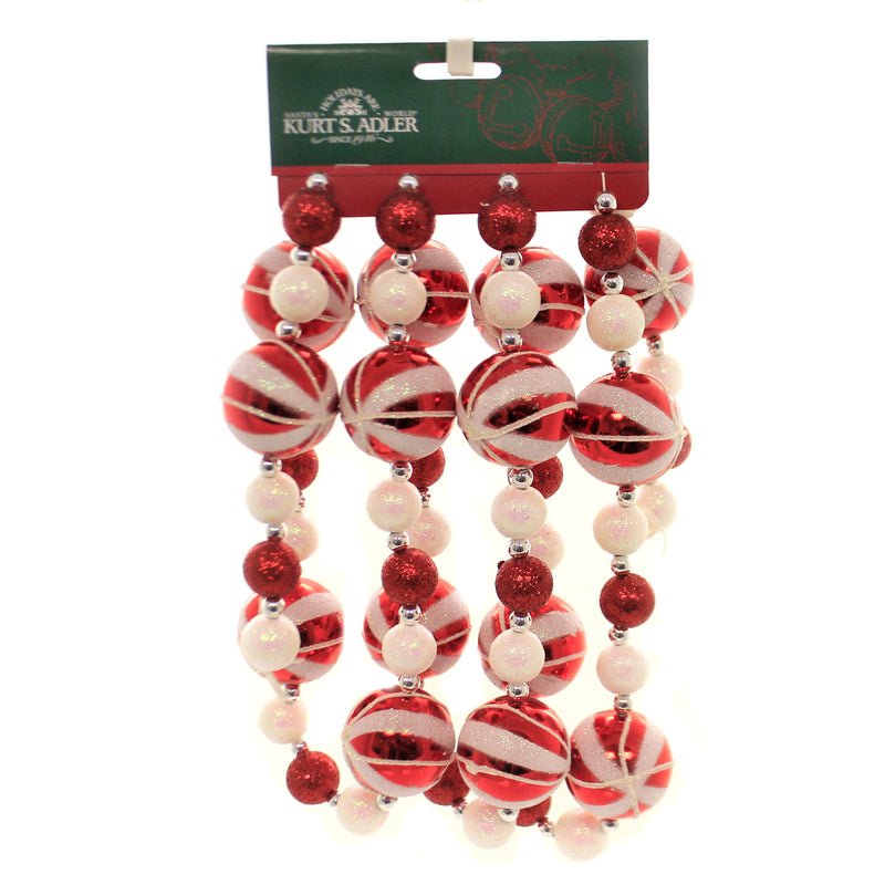 Kurt S. Adler Glittered Candy Ball Garland - One Garland 72 Inch, Plastic - Tree Trimming H9563 (42249)