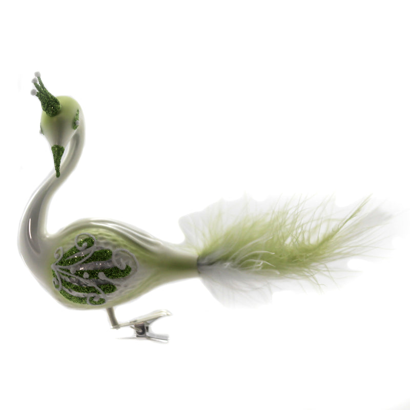 Green Ombre Clip On Peacock - 4.25 Inch, Glass - Ornament Bird Feather Crown Br485 (42537)