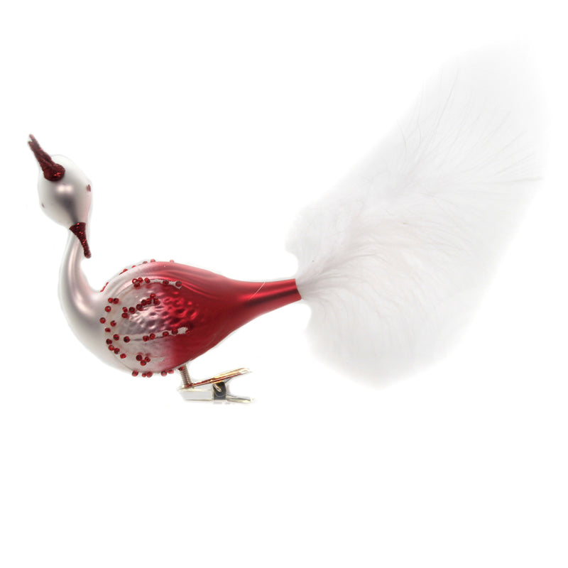 Red & White Ombre Peacock - 4.25 Inch, Glass - Ornament Clip On Bird Feather Br767 (42539)