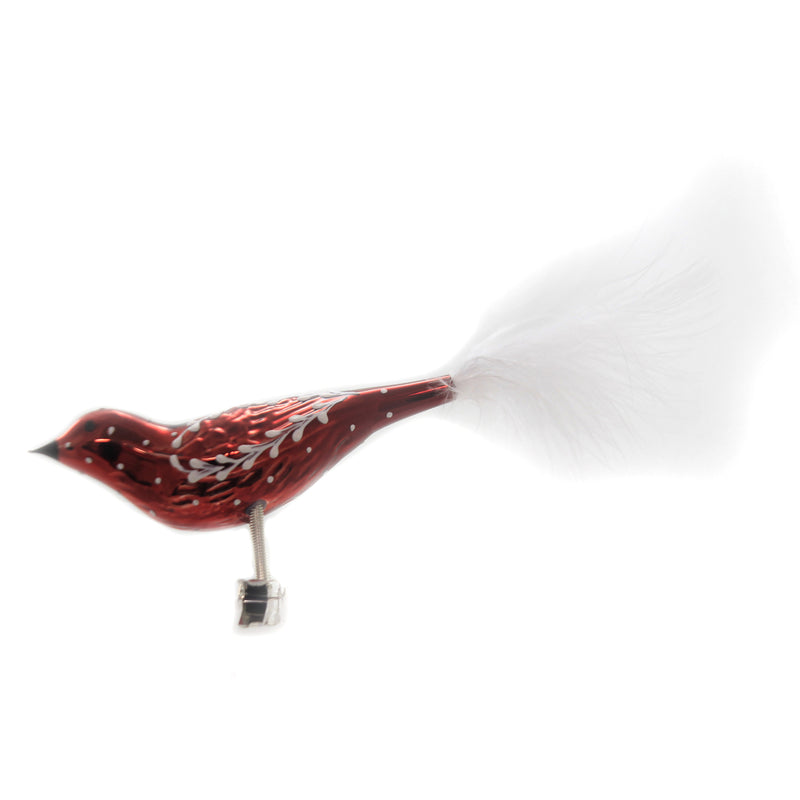Red Slavic Scoll Clip On - 2 Inch, Glass - Ornament Feather Czech Br773 (42555)