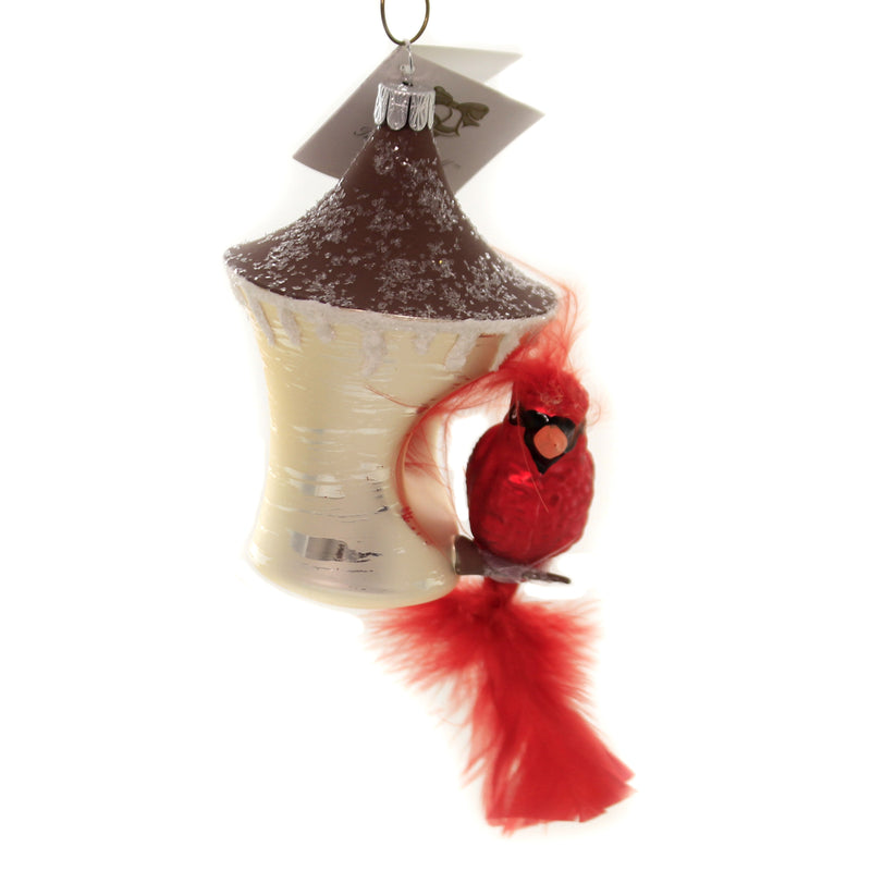 Perched Cardinal - 4 Inch, Glass - Ornament Birdhouse Feather Br778 (42558)