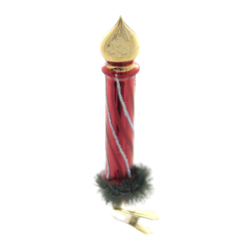 Candle Red Shiny Clip-On - 5 Inch, Glass - Ornament Glow Nvv046 (42632)