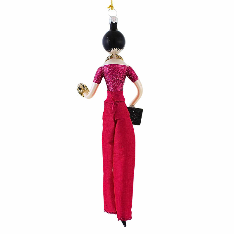 De Carlini Italian Ornaments Lady With Fuchsia Pants - - SBKGifts.com