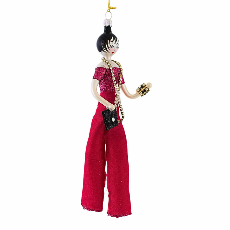 De Carlini Italian Ornaments Lady With Fuchsia Pants - - SBKGifts.com