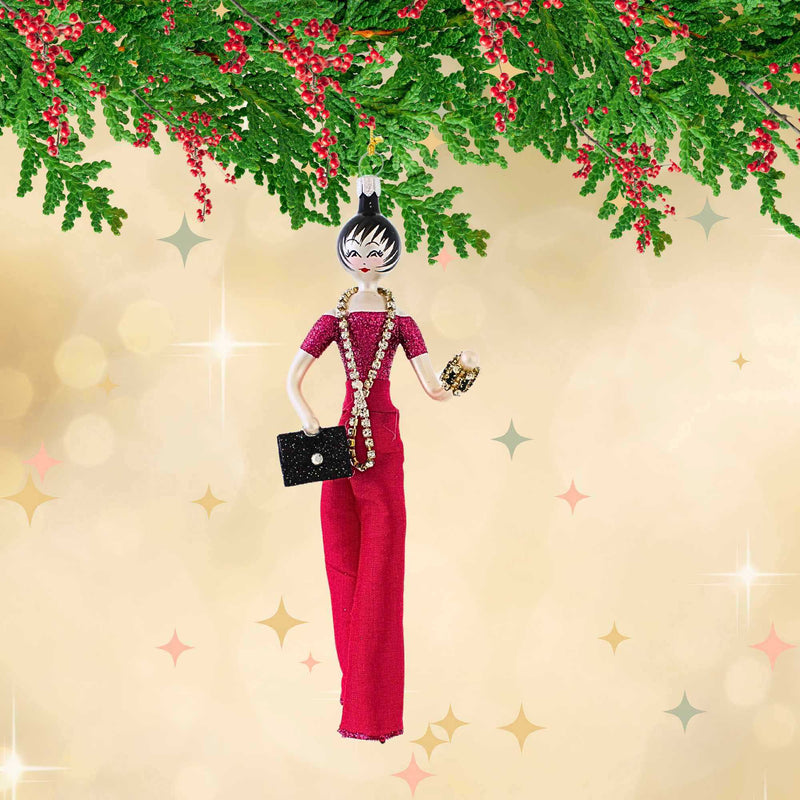 De Carlini Italian Ornaments Lady With Fuchsia Pants - - SBKGifts.com