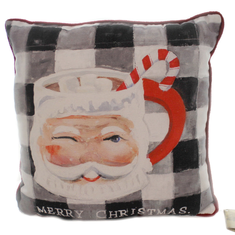 Round Top Collection Santa Cocoa Mug Pillow - One Pillow 13.5 Inch, Polyester - Holiday Gift Candy Cane Face C18096 (43459)