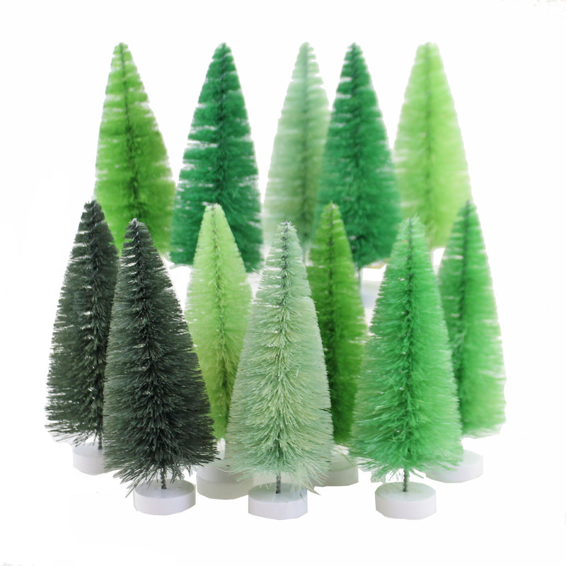 Christmas Green Hue Bottle Brush Trees Putz Village Pine Christmas Bb98g -Set Of 12 (43524)