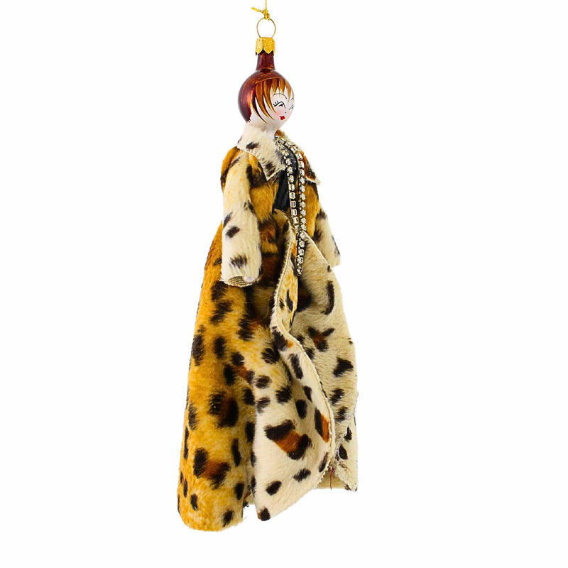De Carlini Italian Ornaments Samantha In A Leopard Coat - - SBKGifts.com