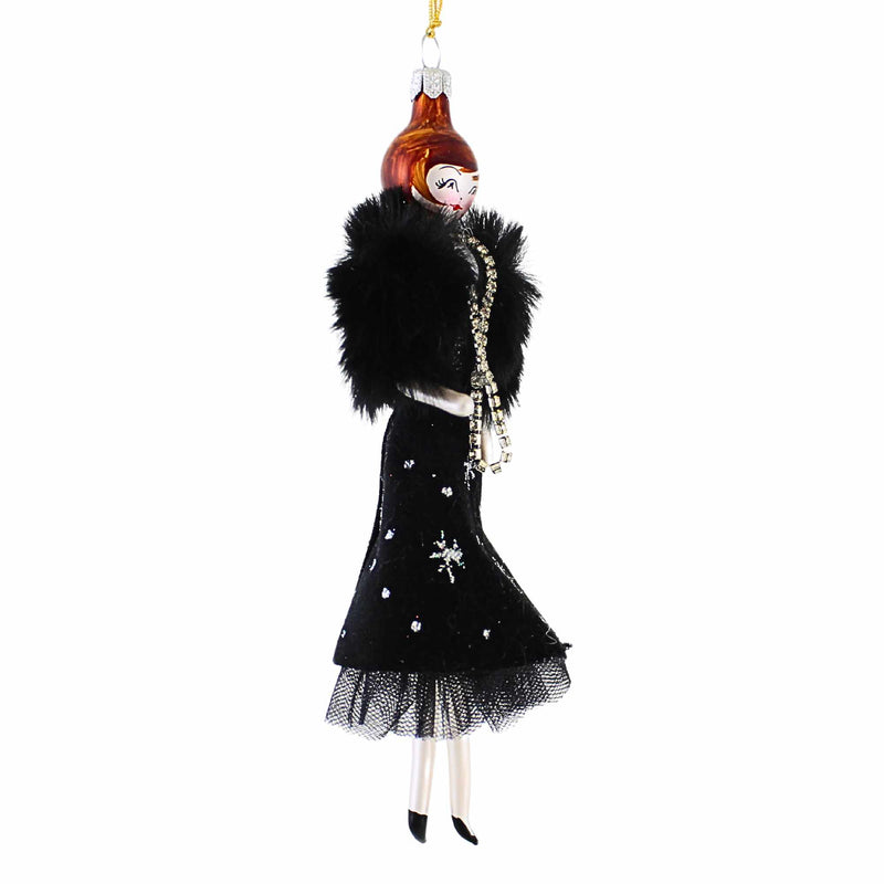 De Carlini Italian Ornaments Lady With Black Velvet Skirt. - - SBKGifts.com
