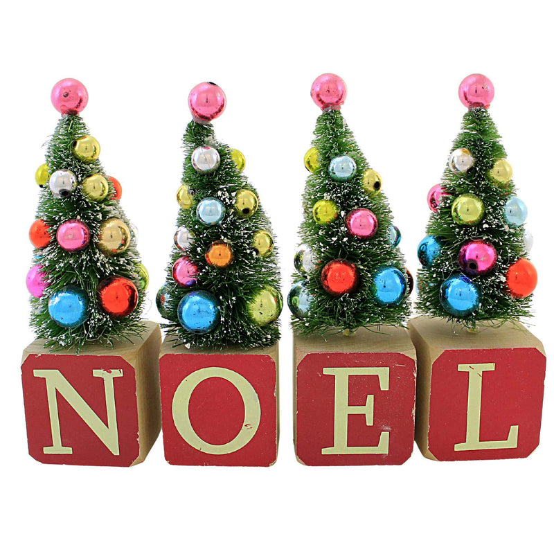 Cody Foster Noel Toy Block Trees - 4 Trees On Blocks 6.25 Inch, Wool - Small Trees With Ornaments Bb58n (43820)