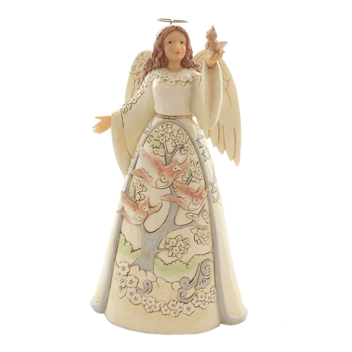 (43954) White Woodland Angel W/Cardinal