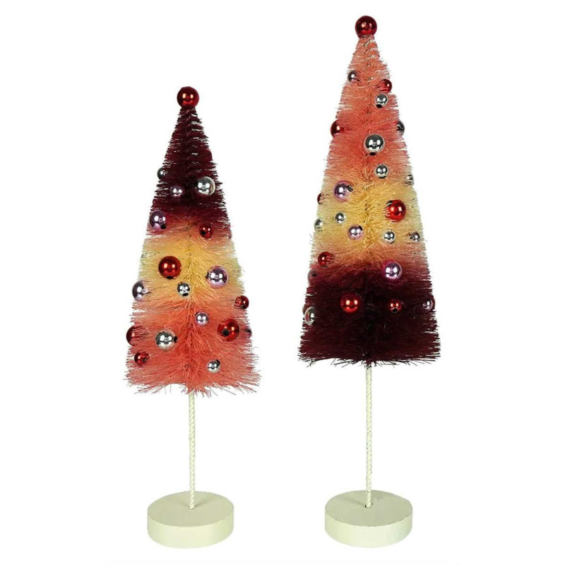 Bethany Lowe Valentine Tricolored Trees - 2 Bottle Brush Trees 11 Inch, Sisal - Romance Beads Lc9542 (44012)