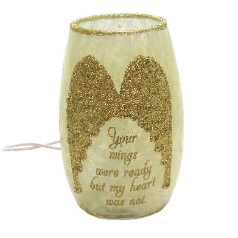 Stony Creek Angel Wings Small Pre-Lit Vase - One Pre-Lit Votive Jar 5.25 Inch, Glass - Memorial Grief Loss Awo9204 (44059)
