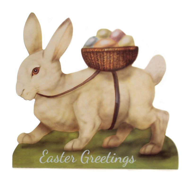 Easter White Bunny Egg Basket Board Wood Greetings Vintage Look Bb7992 (44191)