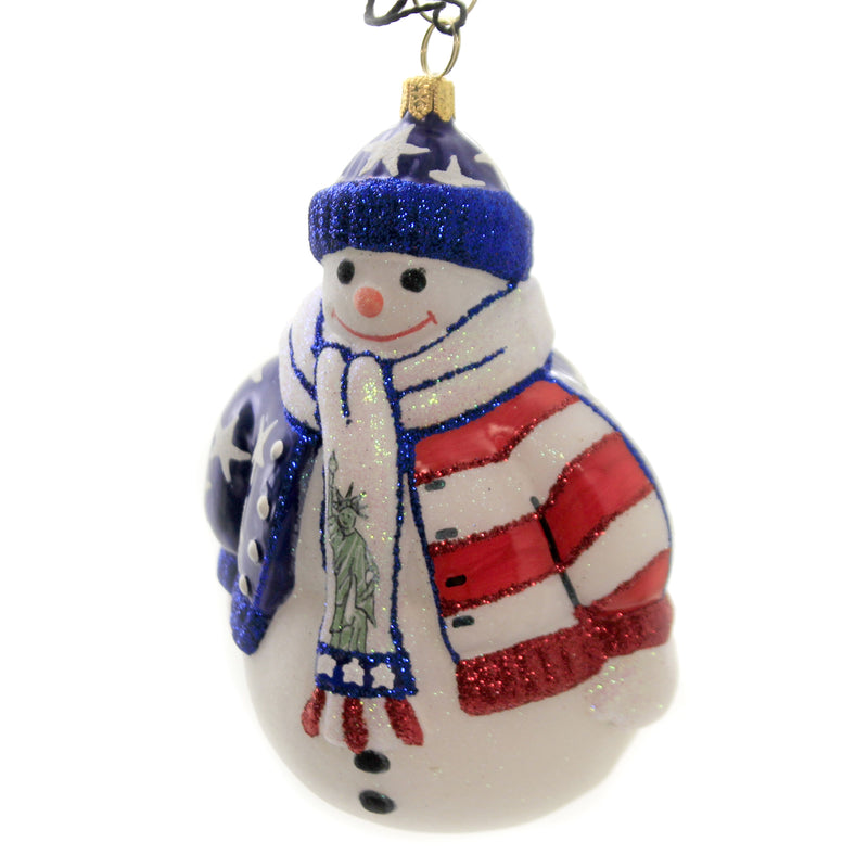 Land Of The Free Snowman - 1 Ornament 5 Inch, Glass - Ornament Patriotic Stars Zkp4198free (44323)