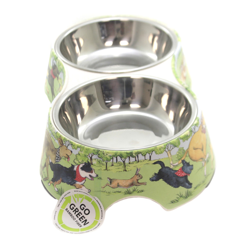 Certified International Dog Park Bamboo Pet Double Bowl - - SBKGifts.com