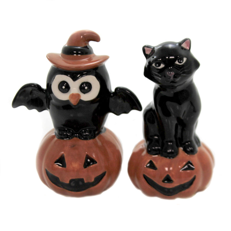 Tabletop Owl/Black Cat Slat & Pepper Set Pumpkin Spooky 20799 (44864)
