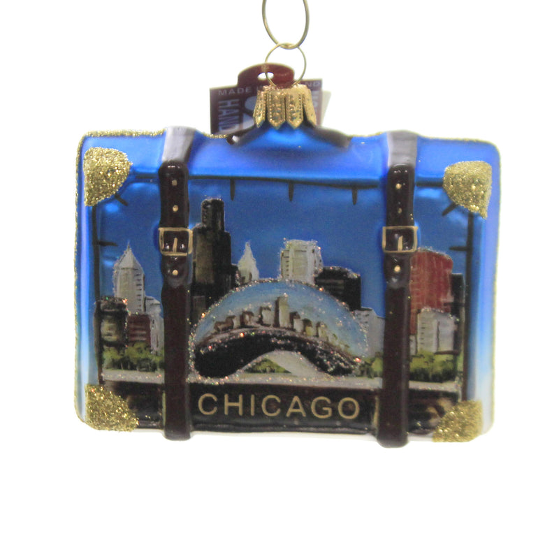 Chicago Suitcase - One Ornament 2.75 Inch, Glass - Travel Vacation A035134c (45188)