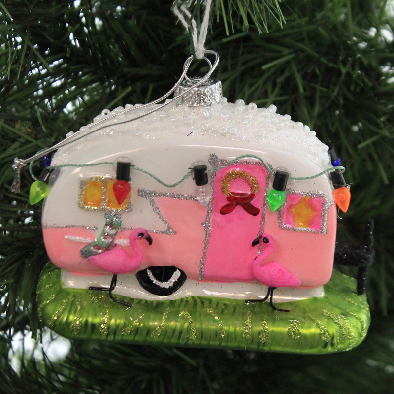 Holiday Ornament Flamingo Camper - - SBKGifts.com
