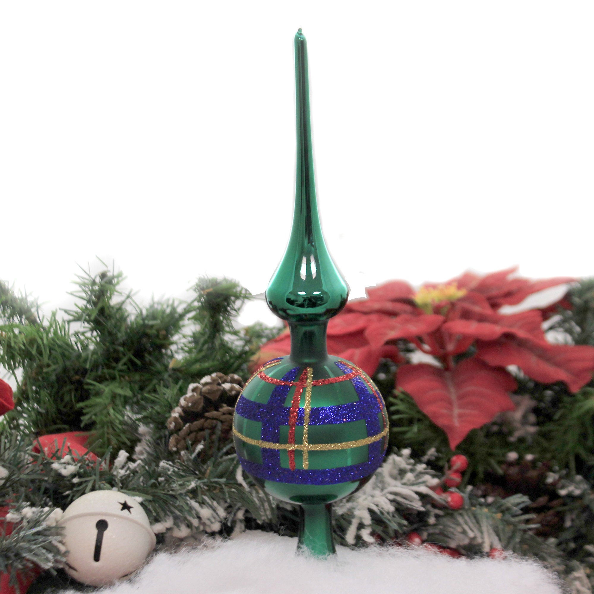 Forest Green Plaid Finial - 1 Tree Topper 10 Inch, Glass - Tree Topper ...