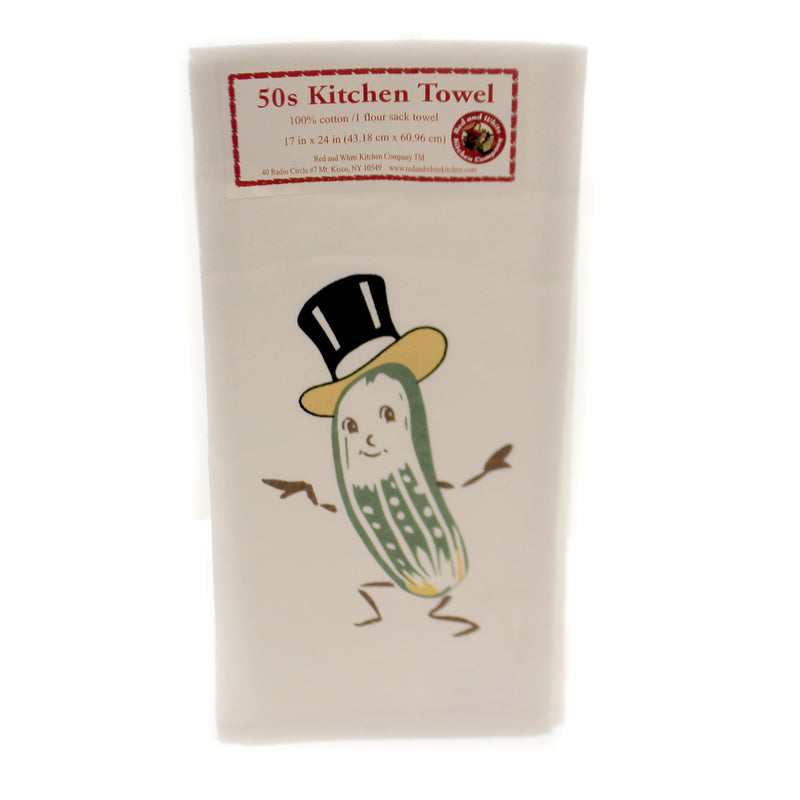 Red And White Kitchen Mr Pickle Flour Sack Towel - 1 Towel 24 Inch, Cotton - 100% Cotton Retro Top Hat Vl106 (45612)