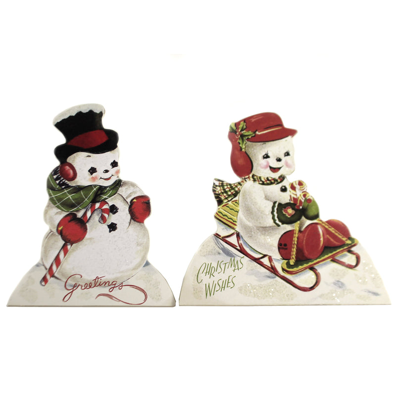 Christmas Playful Snowmen Dummy Boards Wood Lowe Set/2  Sled Candy Cane Rl9826 (46138)