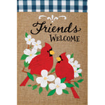 Home & Garden Burlap Cardinal Friends Flag Applique Embroidered 4321Fm
