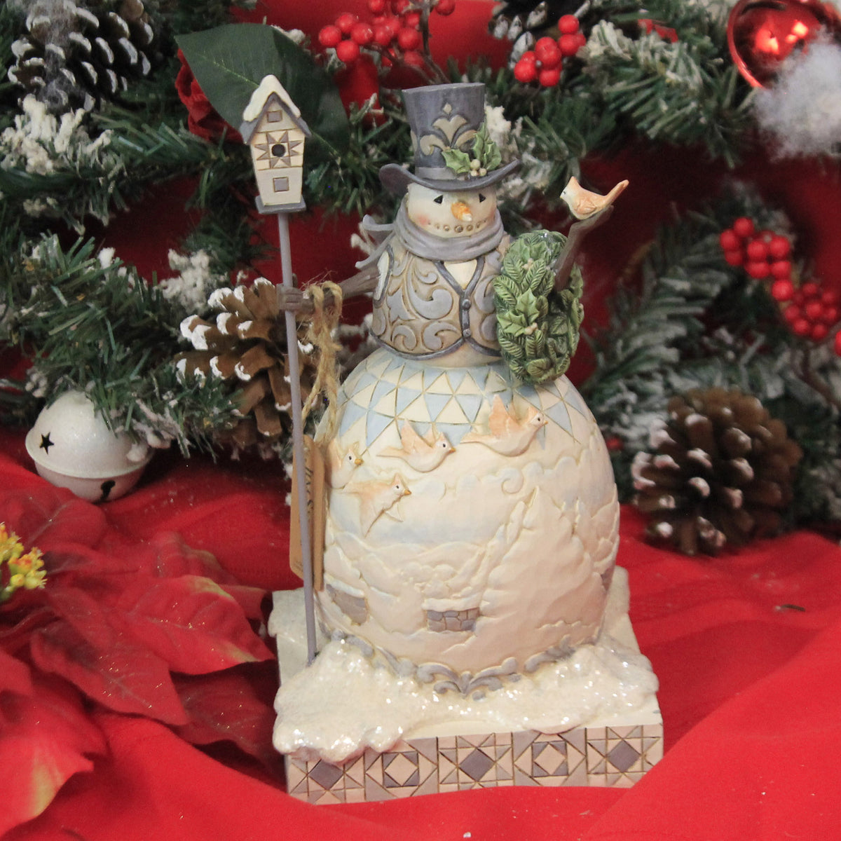 Jim Shore White Woodland Snowman Cardinal - - SBKGifts.com