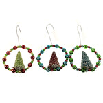 Beaded Wreath With Tree - Three Ornaments 4 Inch, Plastic - Christmas Sisal Lc8380 (46259)