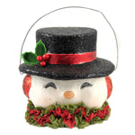 Christmas Happy Retro Snowman Bucket Paper Mache Top Hat Ear Muffs Holly Tl9412 (46307)