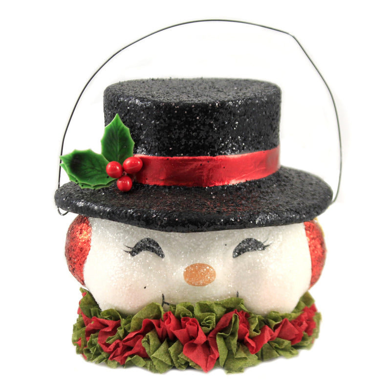 Christmas Happy Retro Snowman Bucket Paper Mache Top Hat Ear Muffs Holly Tl9412 (46307)