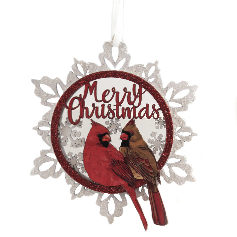 Holiday Ornament Snowflake Cardinal Wood Merry Christmas 133632 (46328)