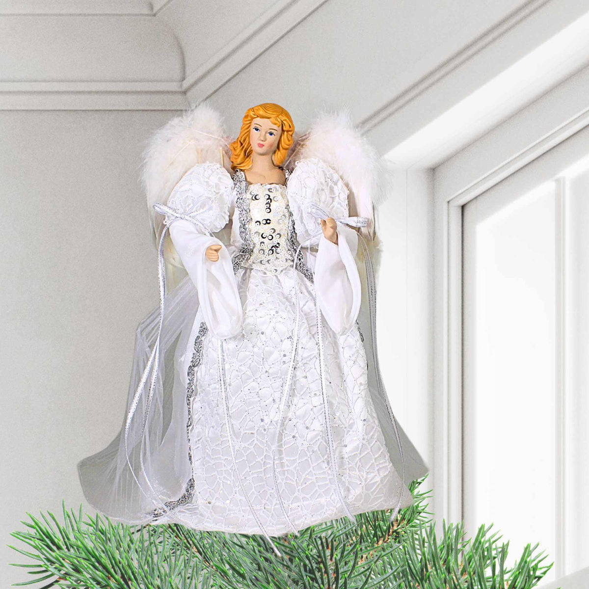 Roman White/ Silver Angel Tree Topper - - SBKGifts.com