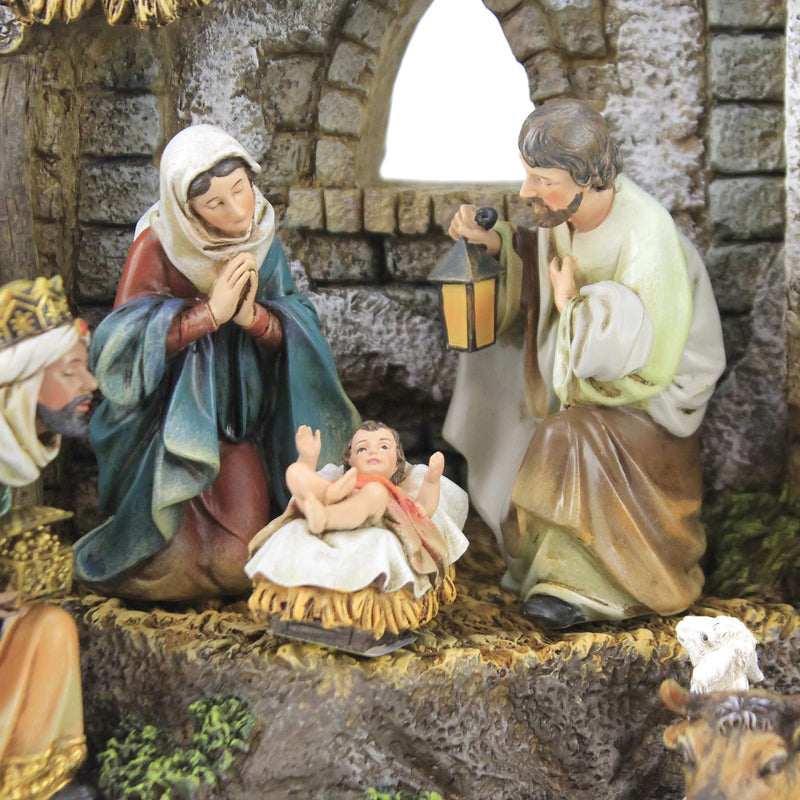 Christmas Nativity With Stable Polyresin Holy Family Kings Shepherd 35930