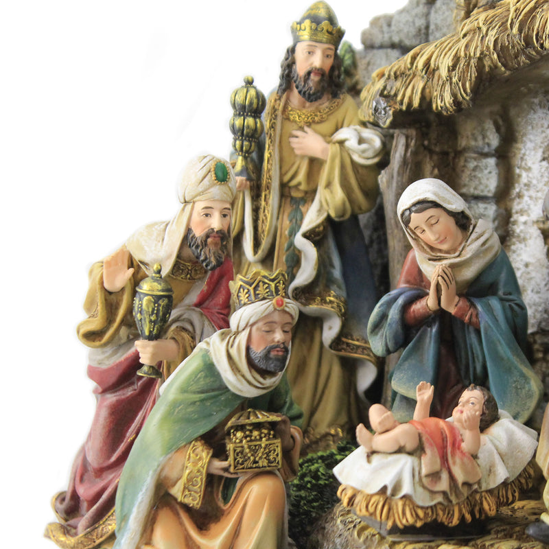 Christmas Nativity With Stable Polyresin Holy Family Kings Shepherd 35930